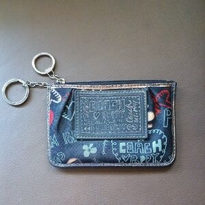 Coach Poppy Black and Red Coin Pouch with Keychain
